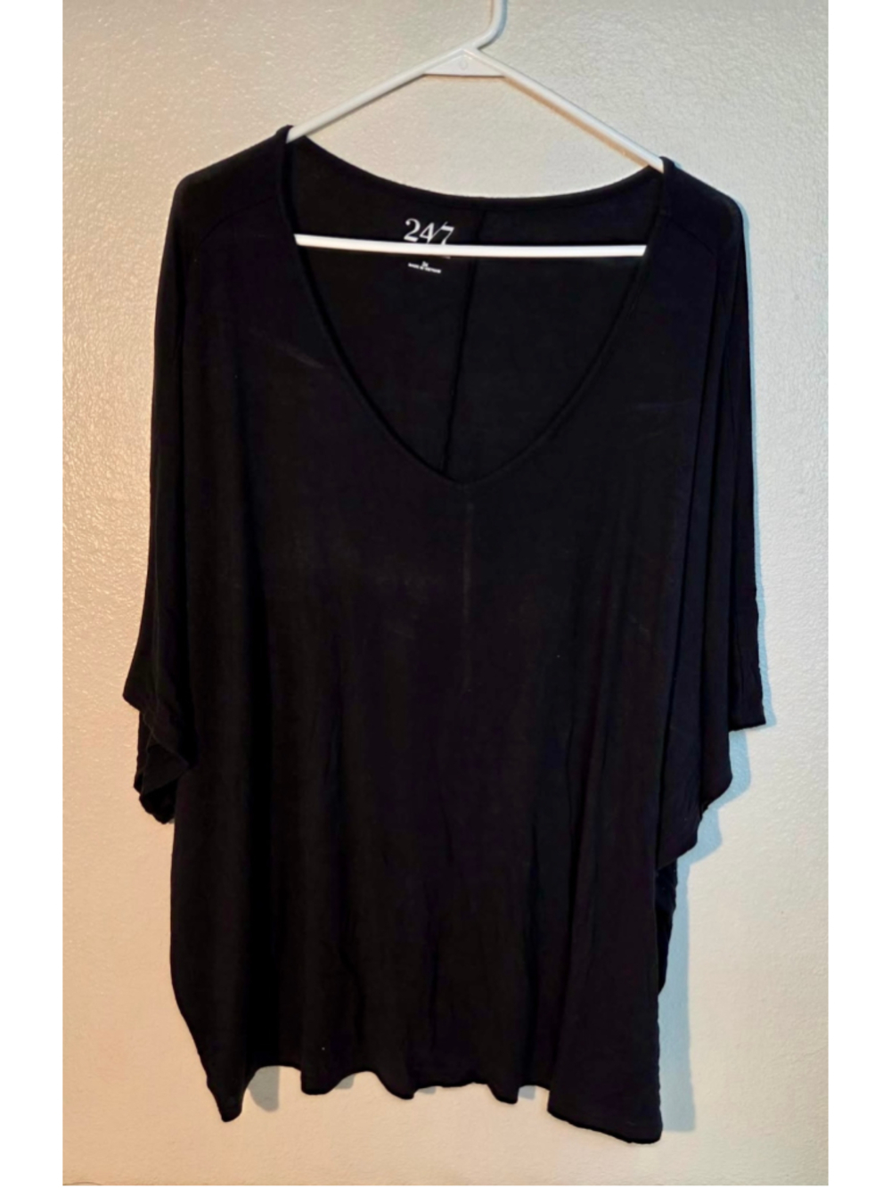 Maurices 24/7 Deep Scoop V-Neck Dolman Short Sleeve Top Solid Black 3X W-269